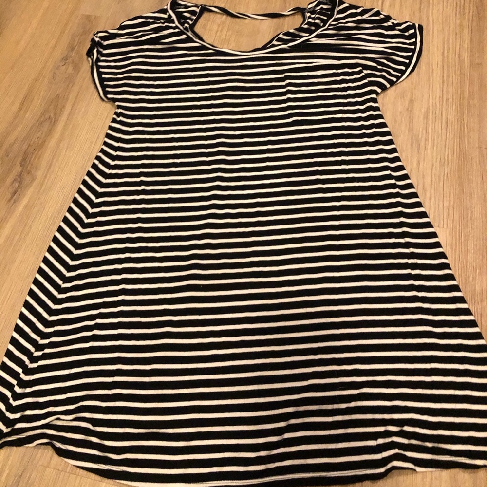 Black white strip T-shirt dress
